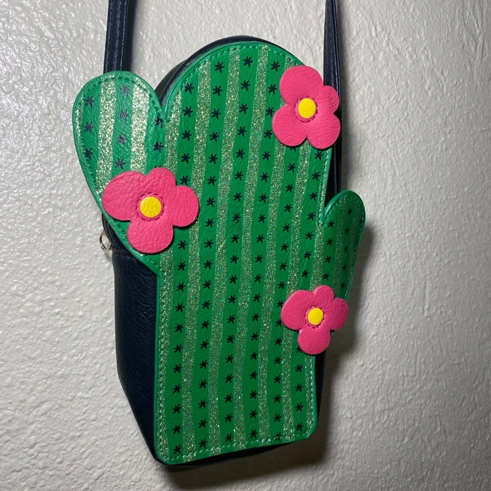 Green Cactus Kids Bag with Pink Flowers